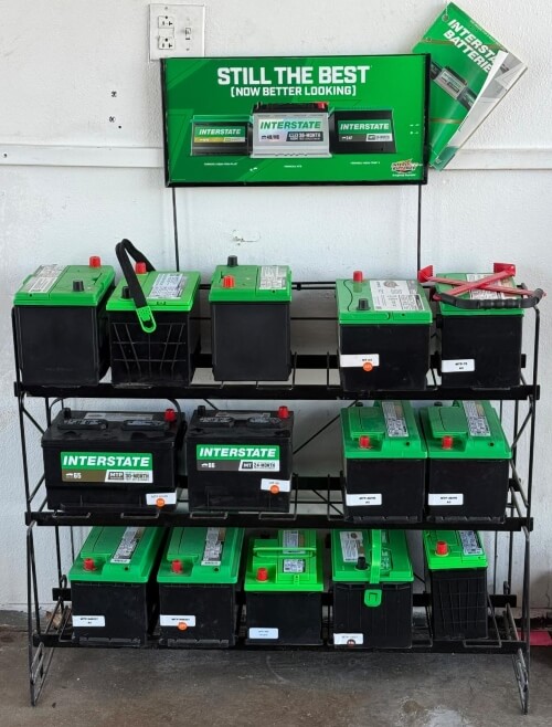 Rack of Interstate Batteries
